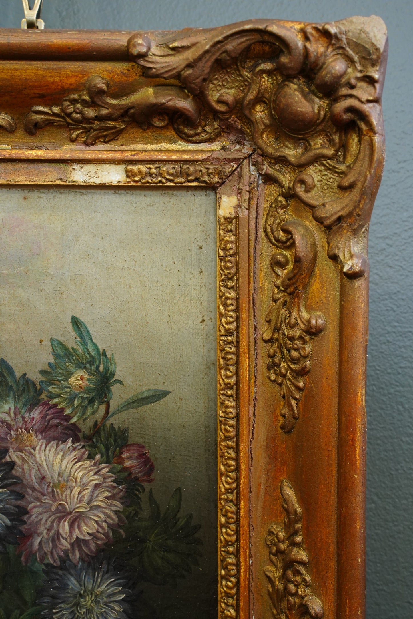 Antique French School Oil on Canvas Floral Still Life