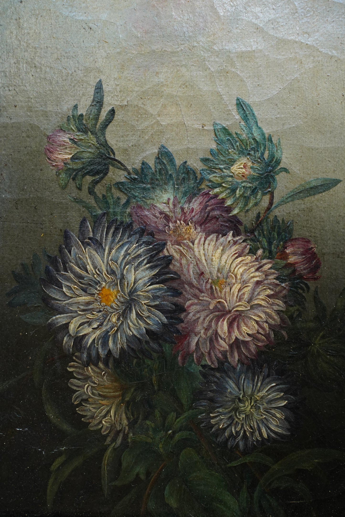 Antique French School Oil on Canvas Floral Still Life