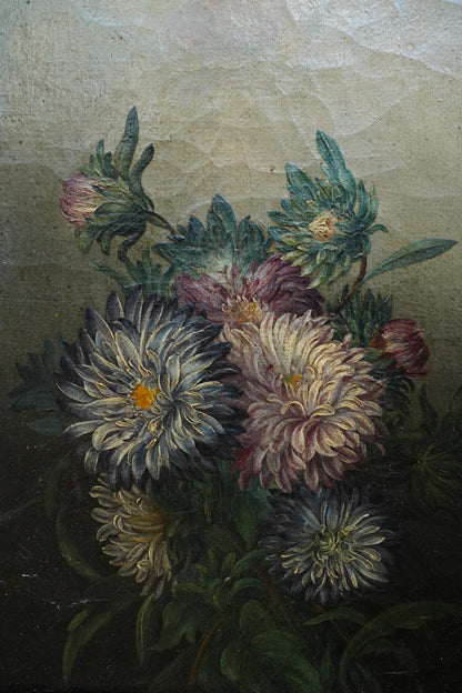 Antique French School Oil on Canvas Floral Still Life
