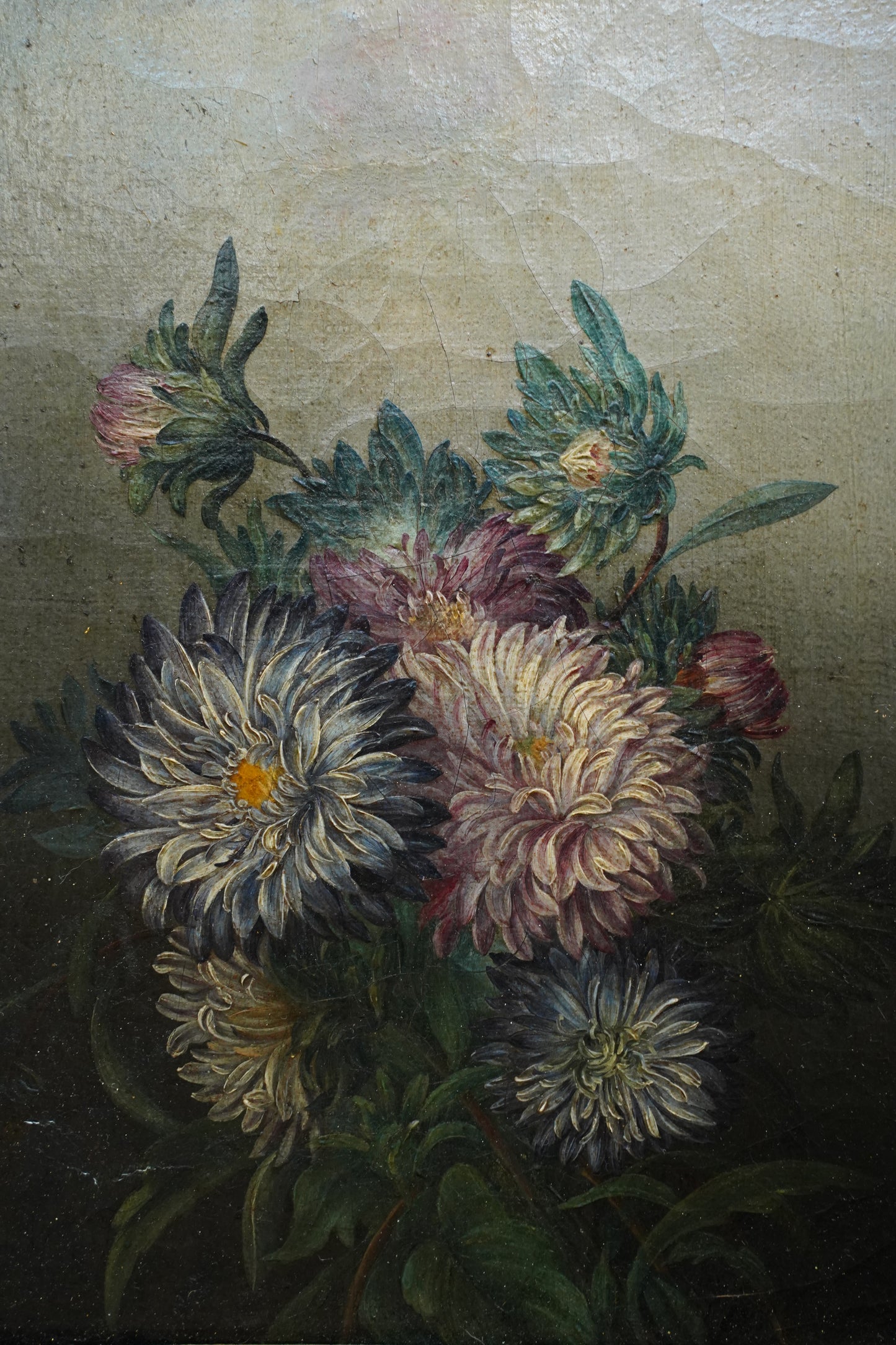 Antique French School Oil on Canvas Floral Still Life