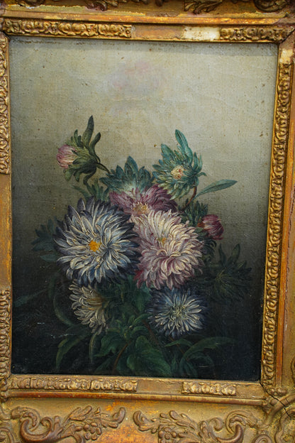 Antique French School Oil on Canvas Floral Still Life