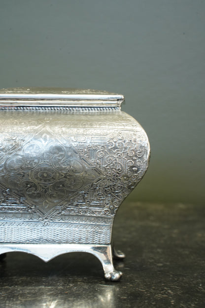 Victorian Britannia Metal Tea Caddy, Bombe Form