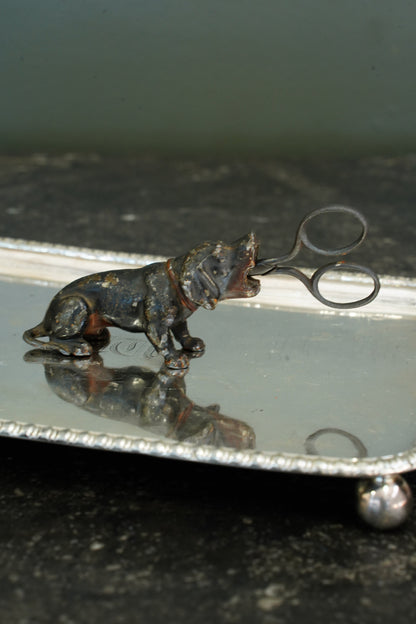 *RESERVED* Antique Bronze Hound Scissor Holder with Scissors, Ca. 1900