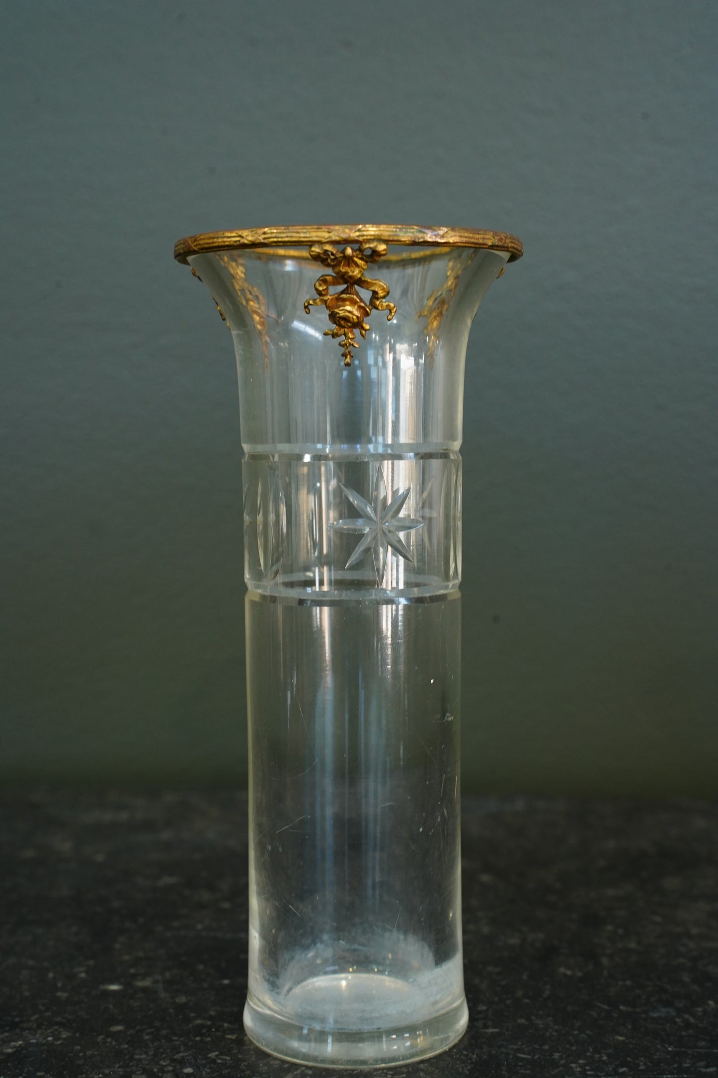 French Gilt Brass Mounted Cut Glass Vase