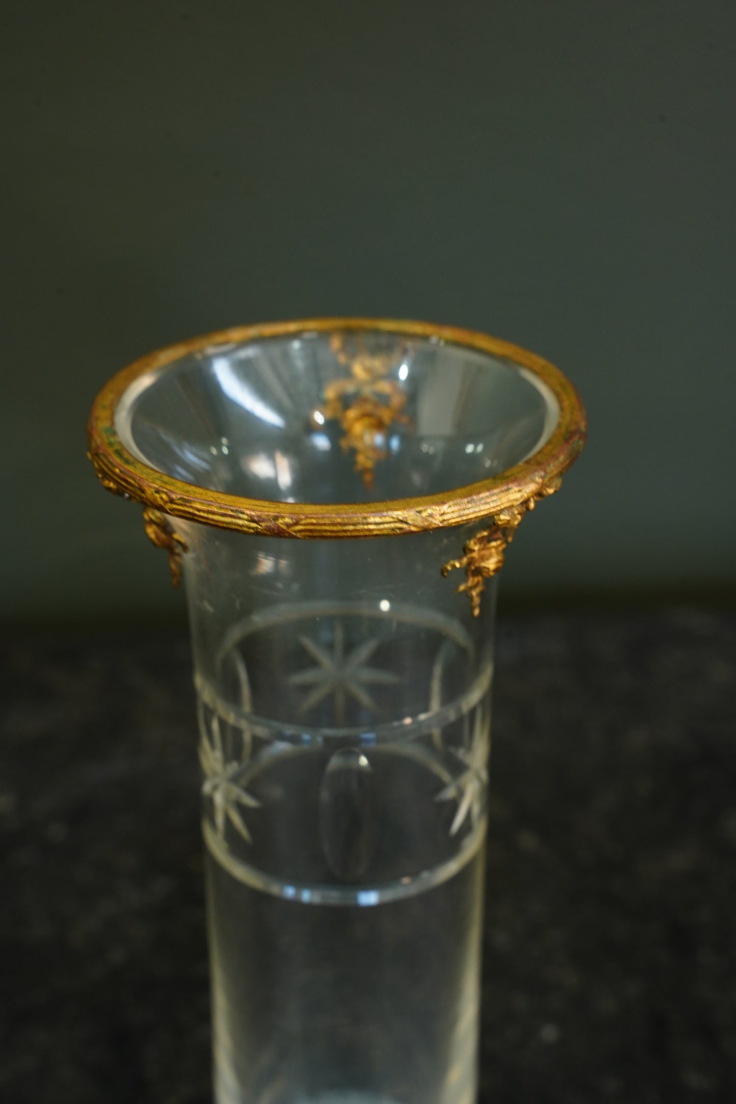French Gilt Brass Mounted Cut Glass Vase