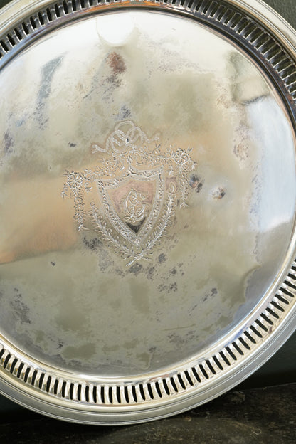 Antique Round Victorian Silverplate Tray, Roberts & Belk Sheffield