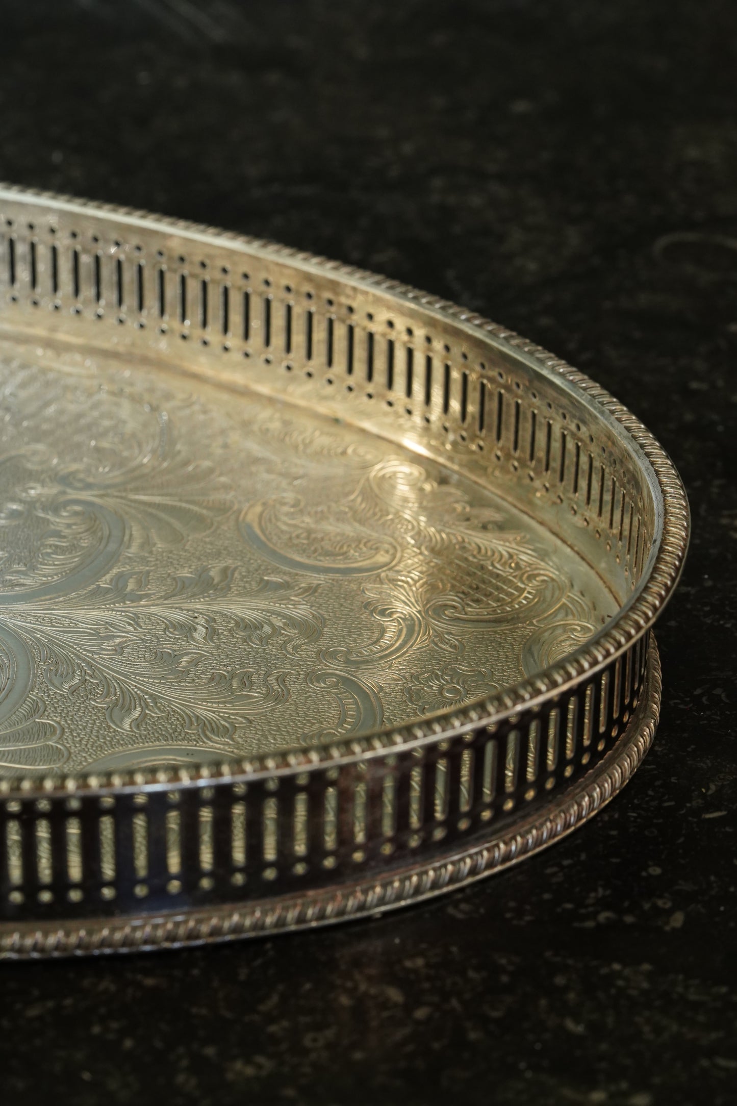 Vintage Sheffield Silverplate Gallery Tray, Engraved