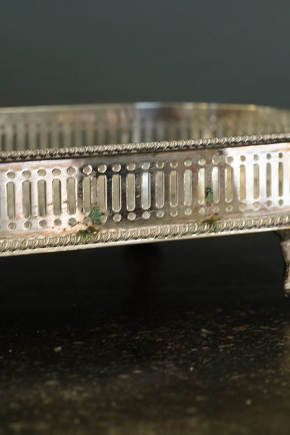 *RESERVED* Antique English Silverplate Gallery Tray with Feet, Sheffield