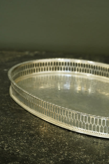 Vintage Viners of Sheffield Oval Silver Plate Gallery Tray, Ca. 1950