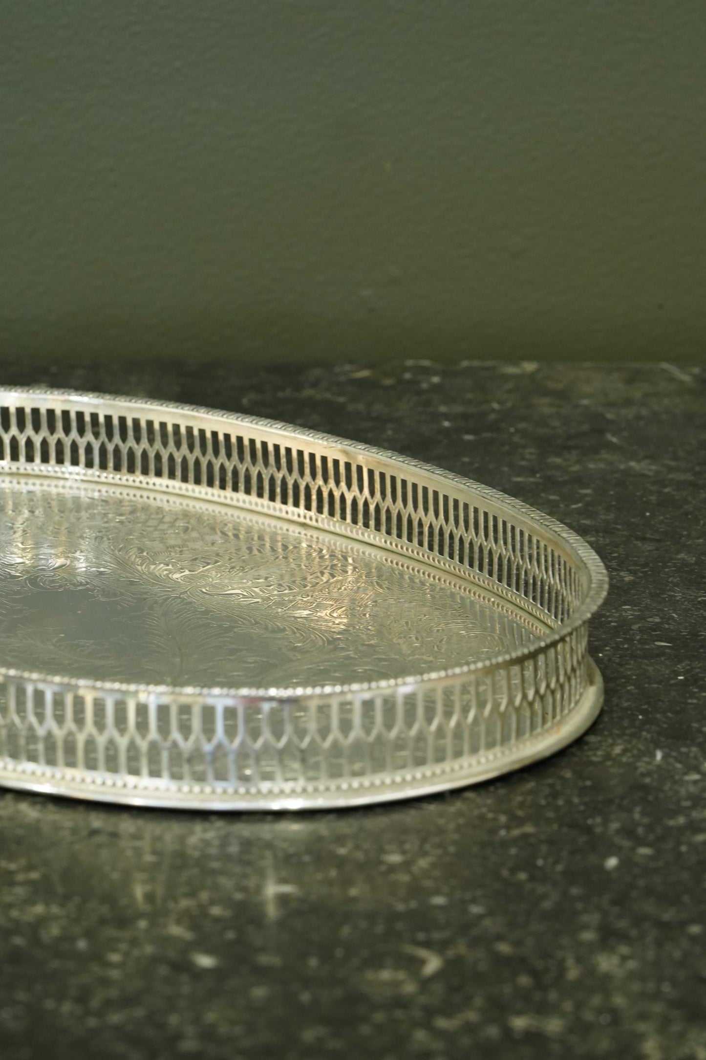 Vintage Viners of Sheffield Oval Silver Plate Gallery Tray, Ca. 1950
