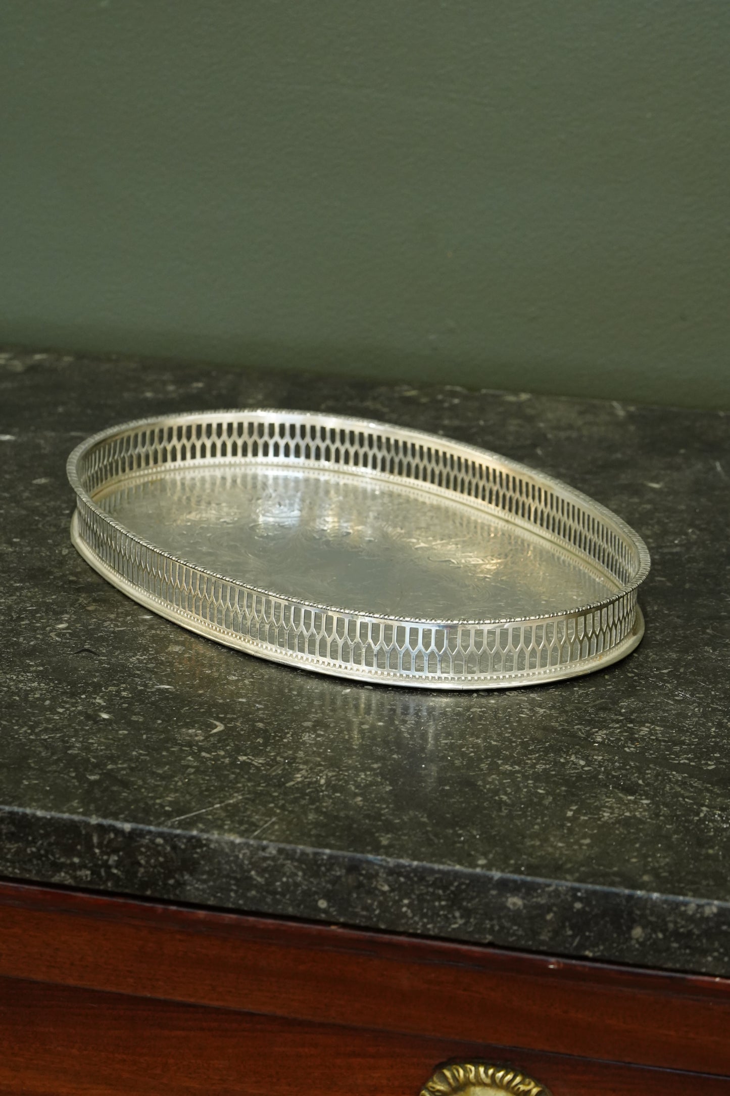 Vintage Viners of Sheffield Oval Silver Plate Gallery Tray, Ca. 1950