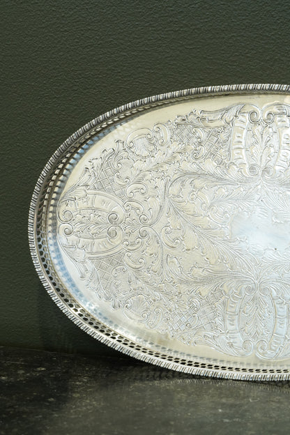 Vintage Viners of Sheffield Oval Silver Plate Gallery Tray, Ca. 1950