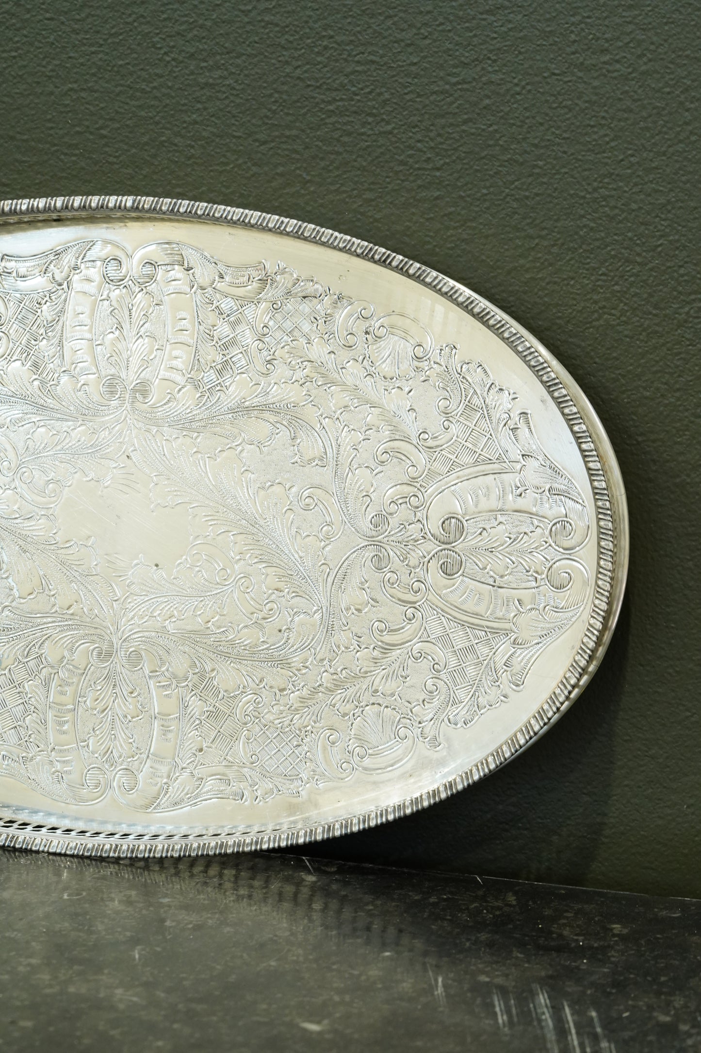 Vintage Viners of Sheffield Oval Silver Plate Gallery Tray, Ca. 1950