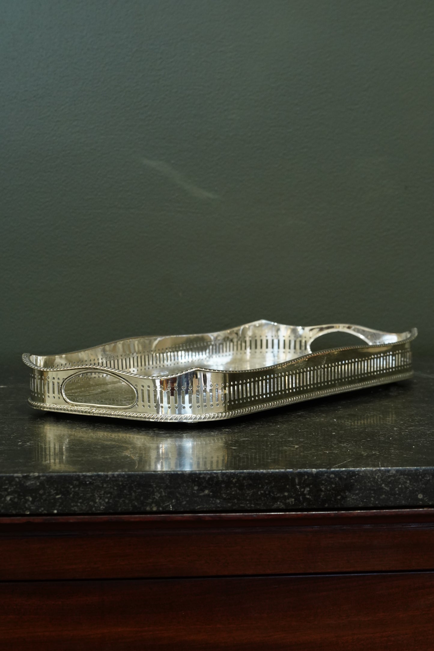 Antique Mappin & Webb Silverplate Gallery Tray, Sheffield, Rectangular