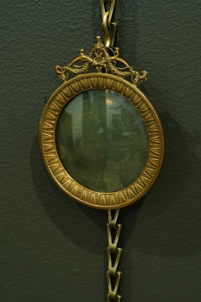 Antique French Gilt Brass Round Picture Frame, Convex Glass