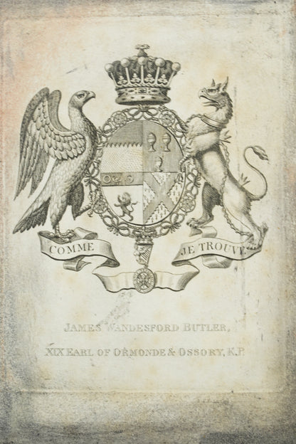 Antique Engraving, Earl of Ormonde Armorial Bookplate, Florentine Frame, Ca. 1850s