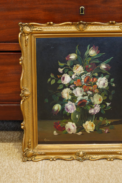 Signed Floral Still Life Oil Painting, Dutch Manner, Mid-20th Century