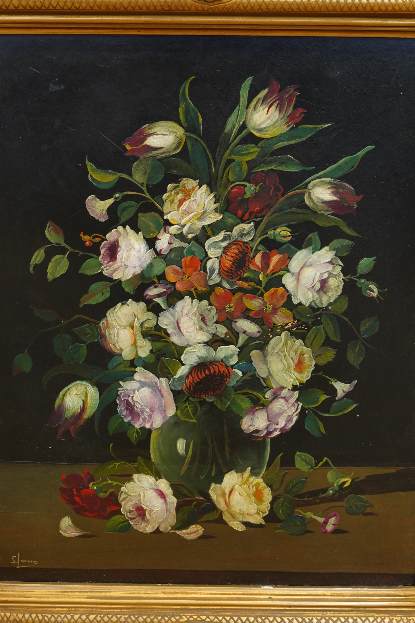 Signed Floral Still Life Oil Painting, Dutch Manner, Mid-20th Century