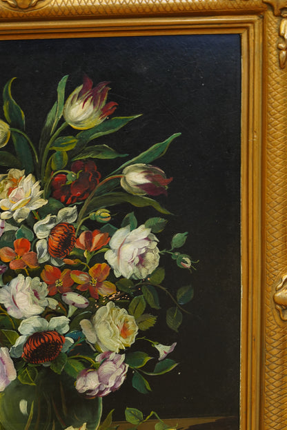 Signed Floral Still Life Oil Painting, Dutch Manner, Mid-20th Century