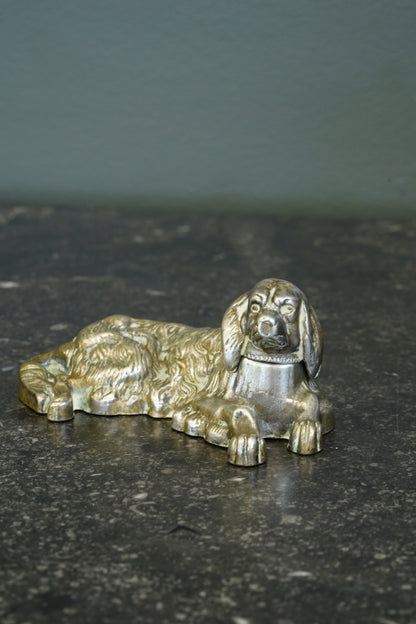 *RESERVED* Antique Victorian Silver Plated King Charles Spaniel Inkwell