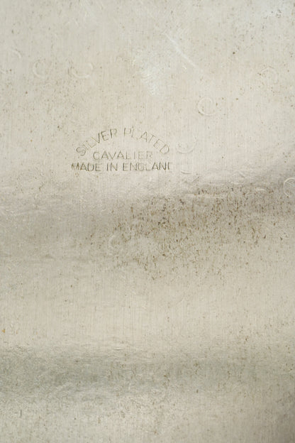 Vintage English Silverplate Gallery Tray with Ball Feet, Engraved Scrollwork