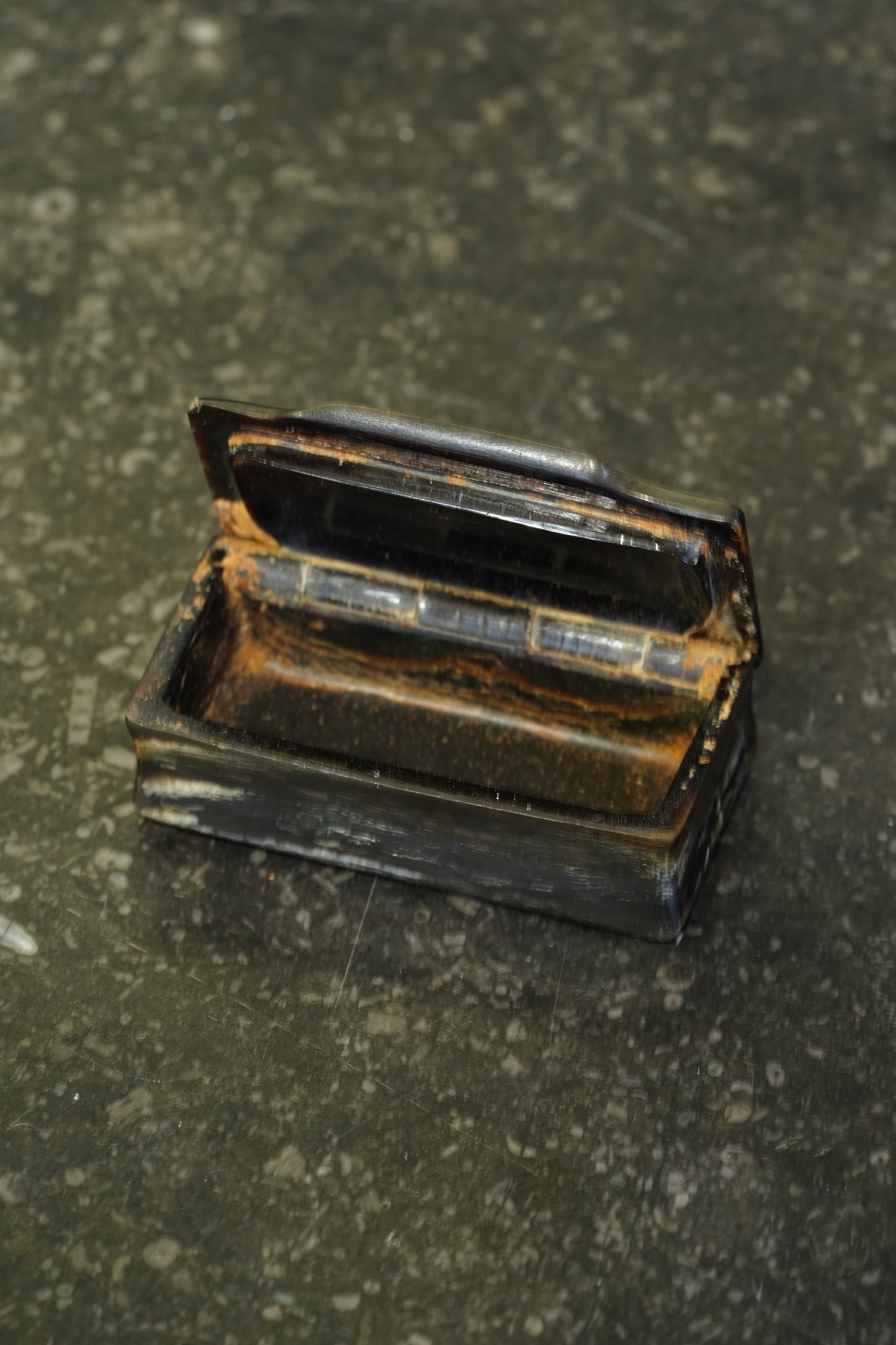 Antique English Horn Snuff Box with Bone Inlay