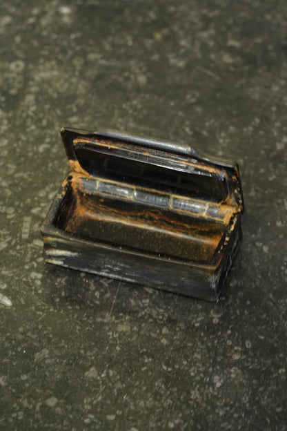 Antique English Horn Snuff Box with Bone Inlay