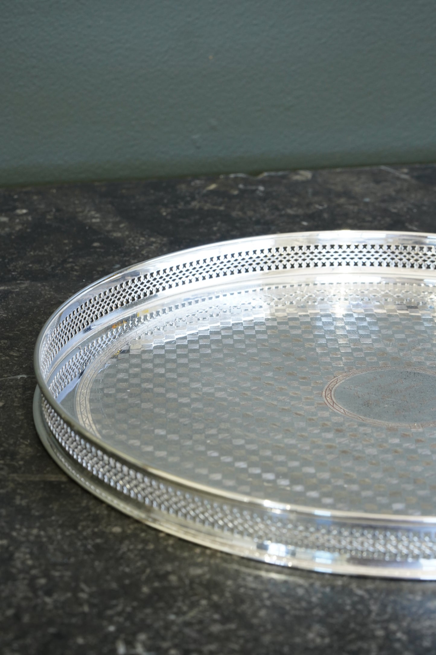 Vintage English Silverplate Gallery Tray with Engraved Presentation, 1991