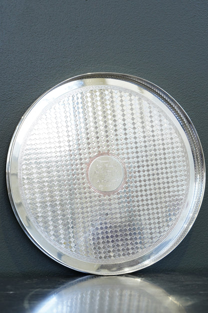 Vintage English Silverplate Gallery Tray with Engraved Presentation, 1991