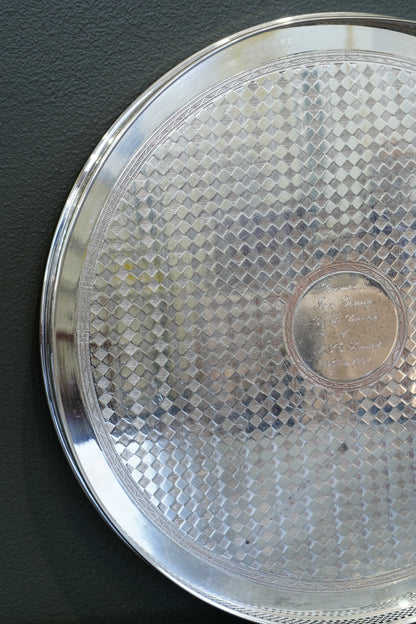 Vintage English Silverplate Gallery Tray with Engraved Presentation, 1991