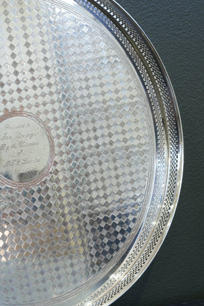 Vintage English Silverplate Gallery Tray with Engraved Presentation, 1991