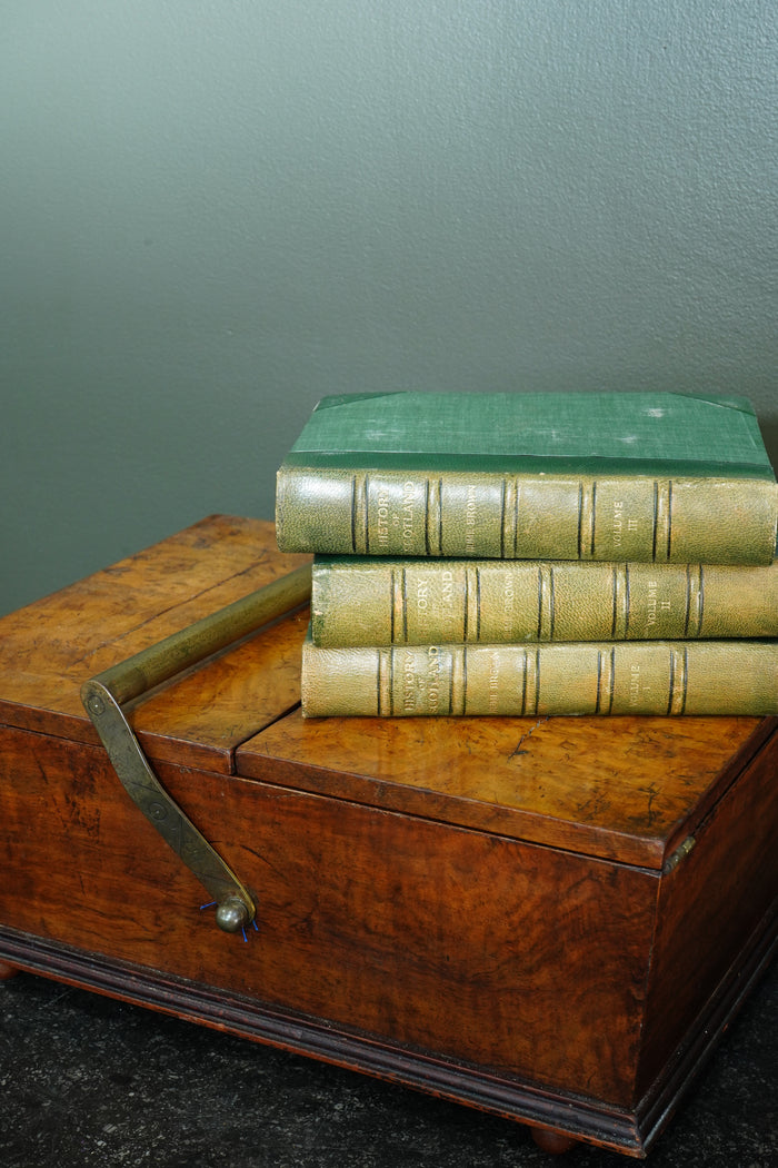 Victorian Burr Walnut Sewing Box with Brass Handle, Circa 1860 detail