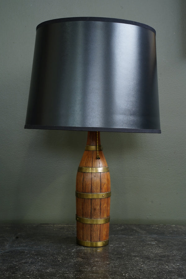 Antique European Oak Brass-Banded Bottle Table Lamp secondary view