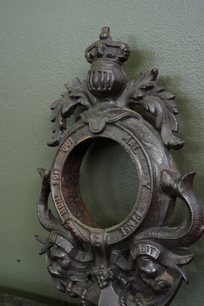 Antique English Cast Iron Clock Bezel with British Royal Arms, Ca. 1900