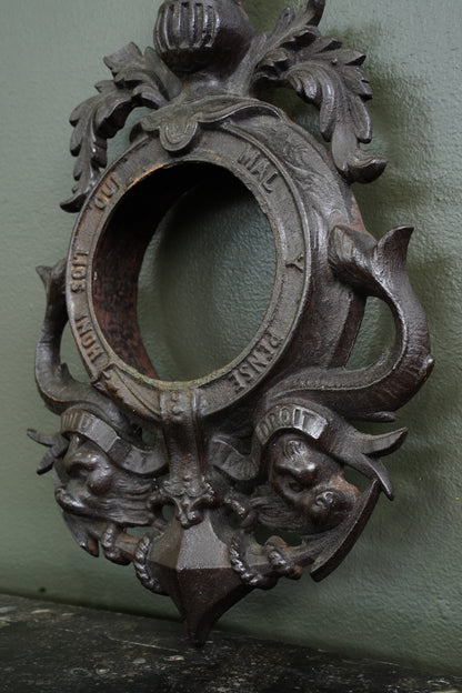 Antique English Cast Iron Clock Bezel with British Royal Arms, Ca. 1900