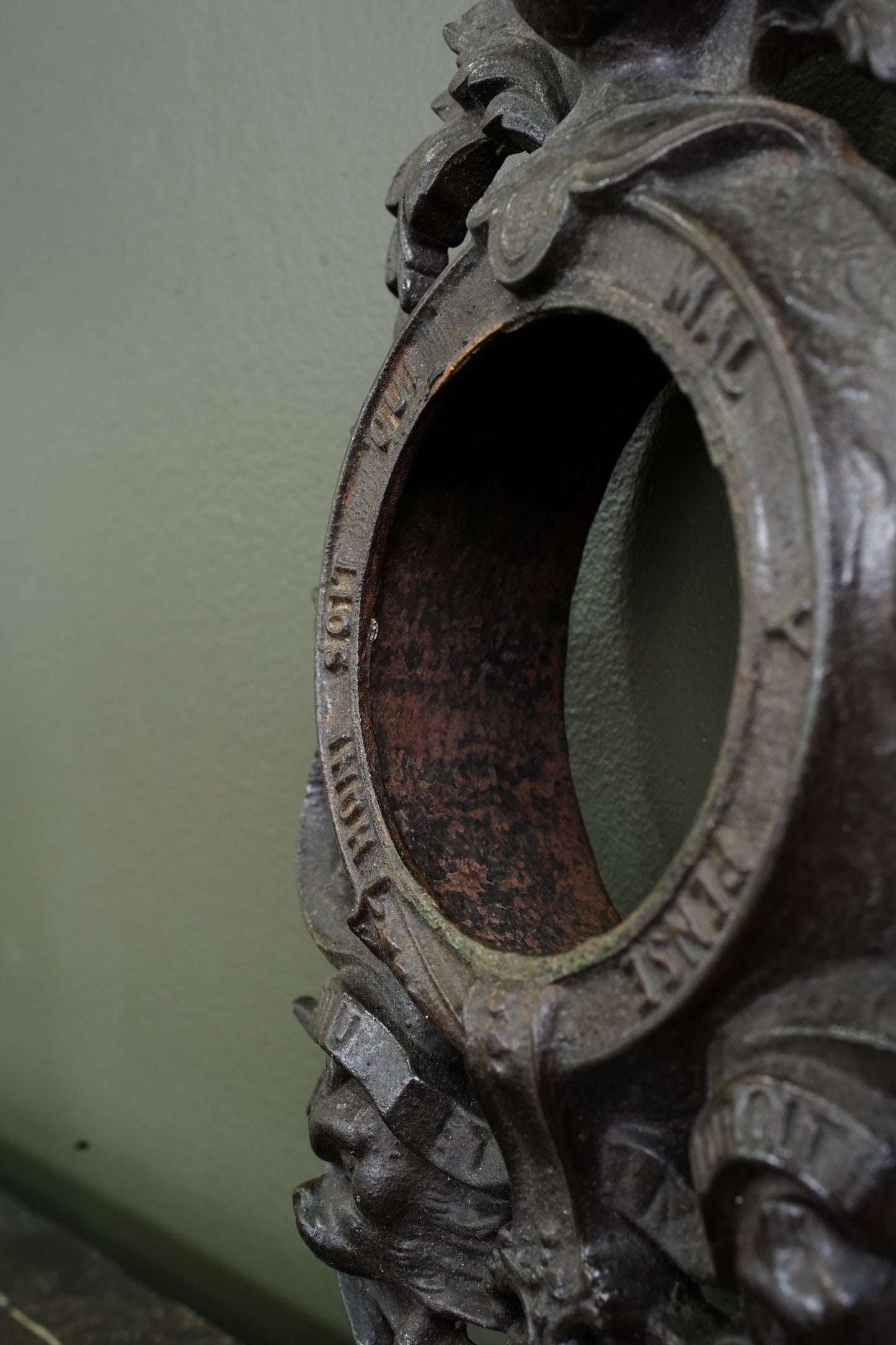 Antique English Cast Iron Clock Bezel with British Royal Arms, Ca. 1900