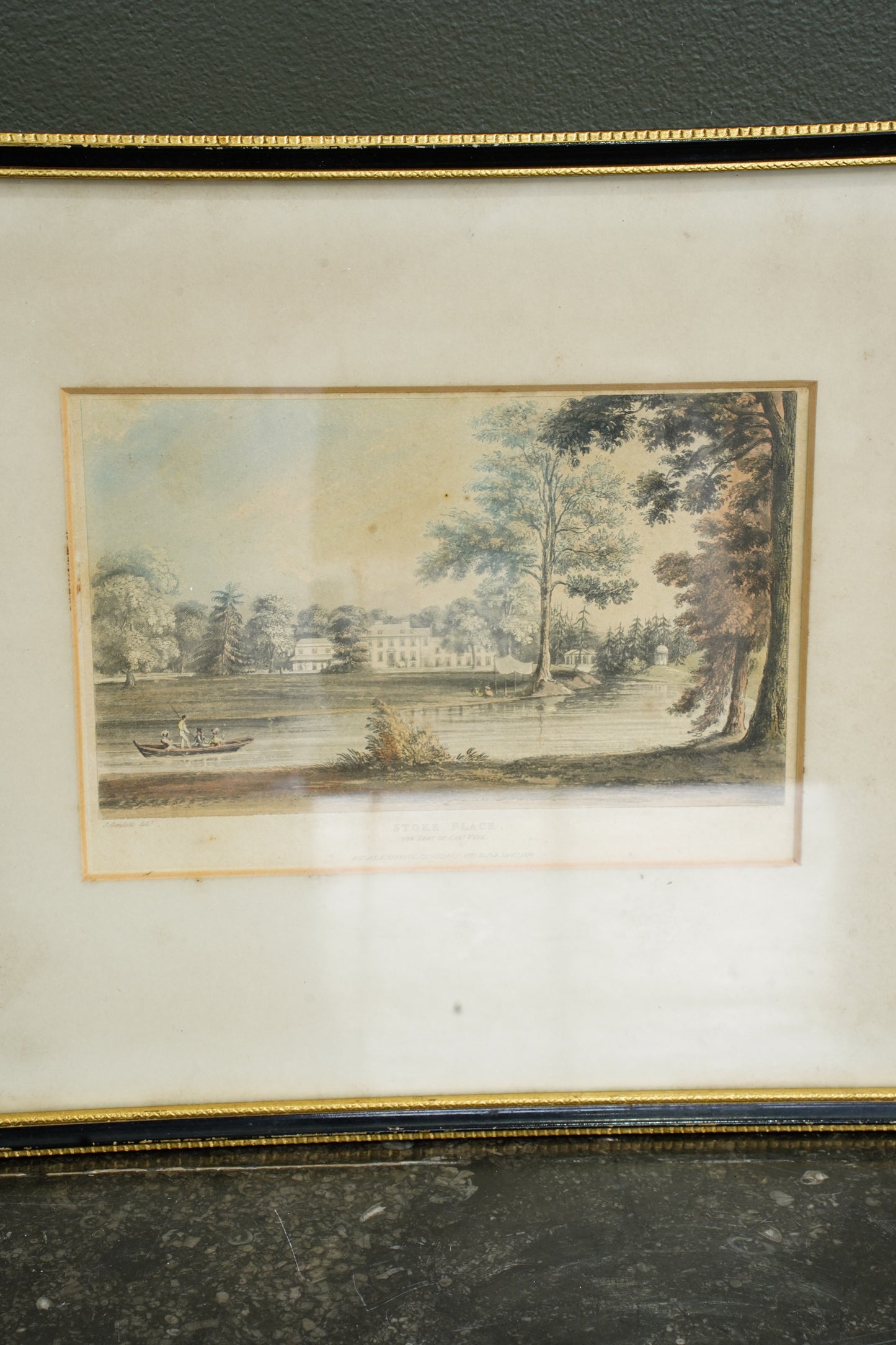 Antique Hand-Colored Engraving, Stoke Place Buckinghamshire, Ackermann 1824