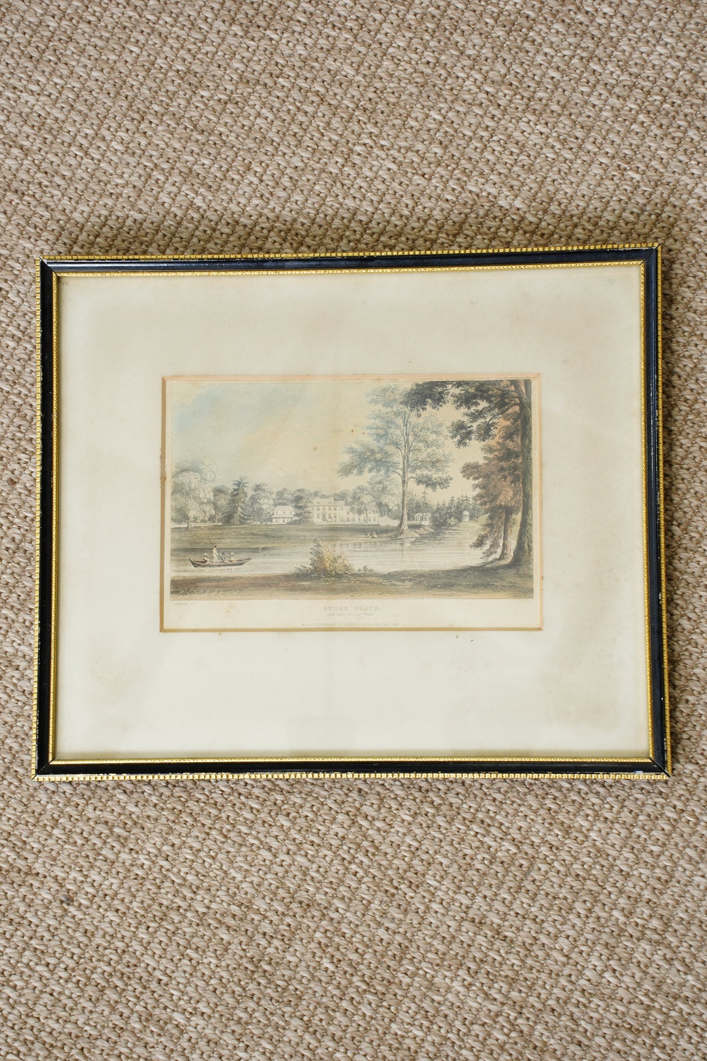 Antique Hand-Colored Engraving, Stoke Place Buckinghamshire, Ackermann 1824