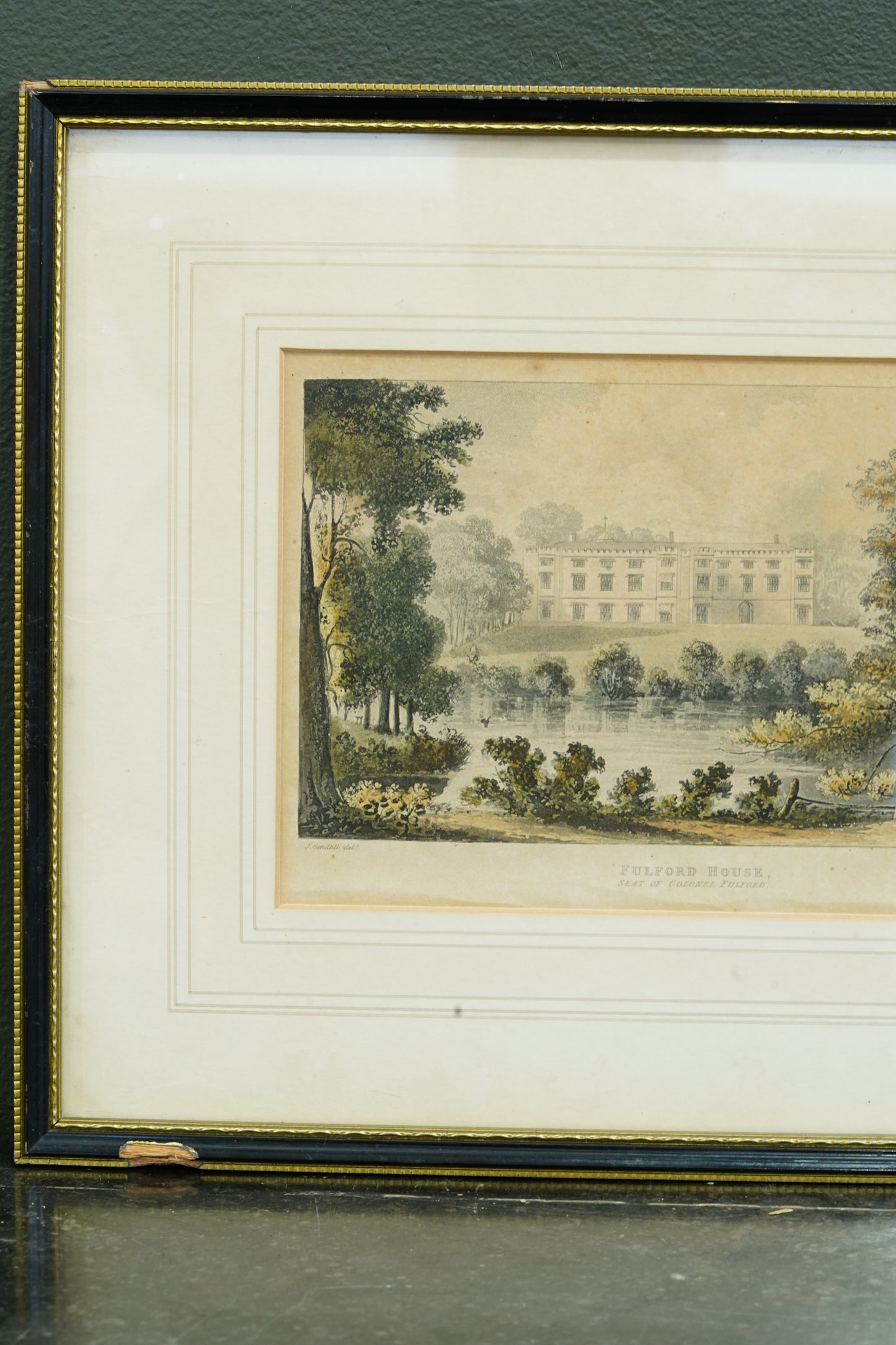 Antique Engraving Fulford House Devon, After J. Gendall, Ackermann, Circa 1826