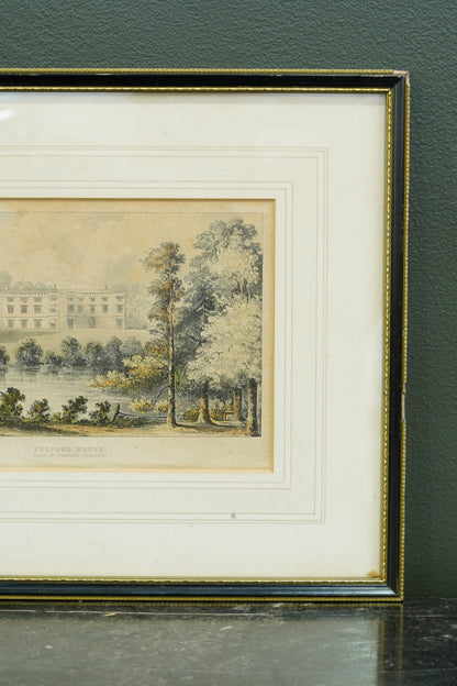 Antique Engraving Fulford House Devon, After J. Gendall, Ackermann, Circa 1826