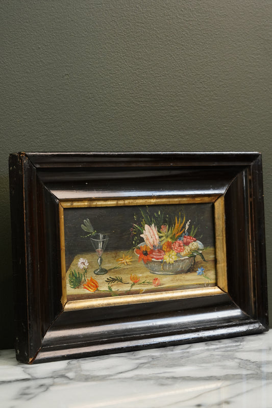 French Still Life with Dragonfly, Oil on Panel, Ca. 1900