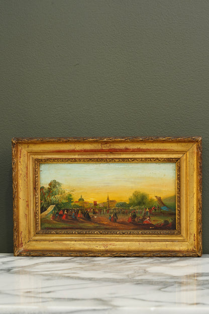 French School Riverside Festival Scene, Oil on Panel, Circa 1860