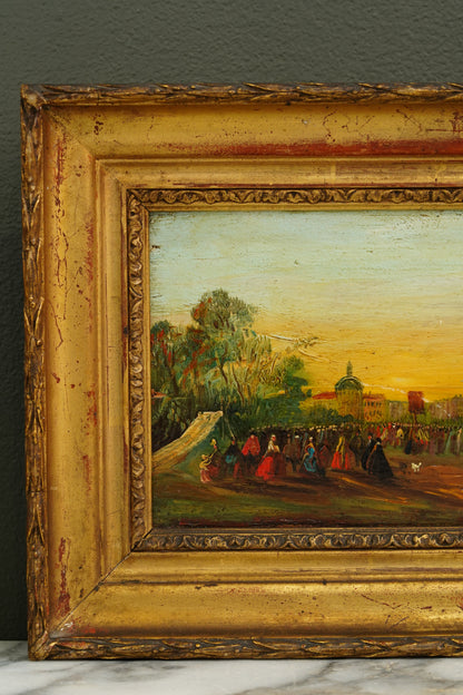 French School Riverside Festival Scene, Oil on Panel, Circa 1860