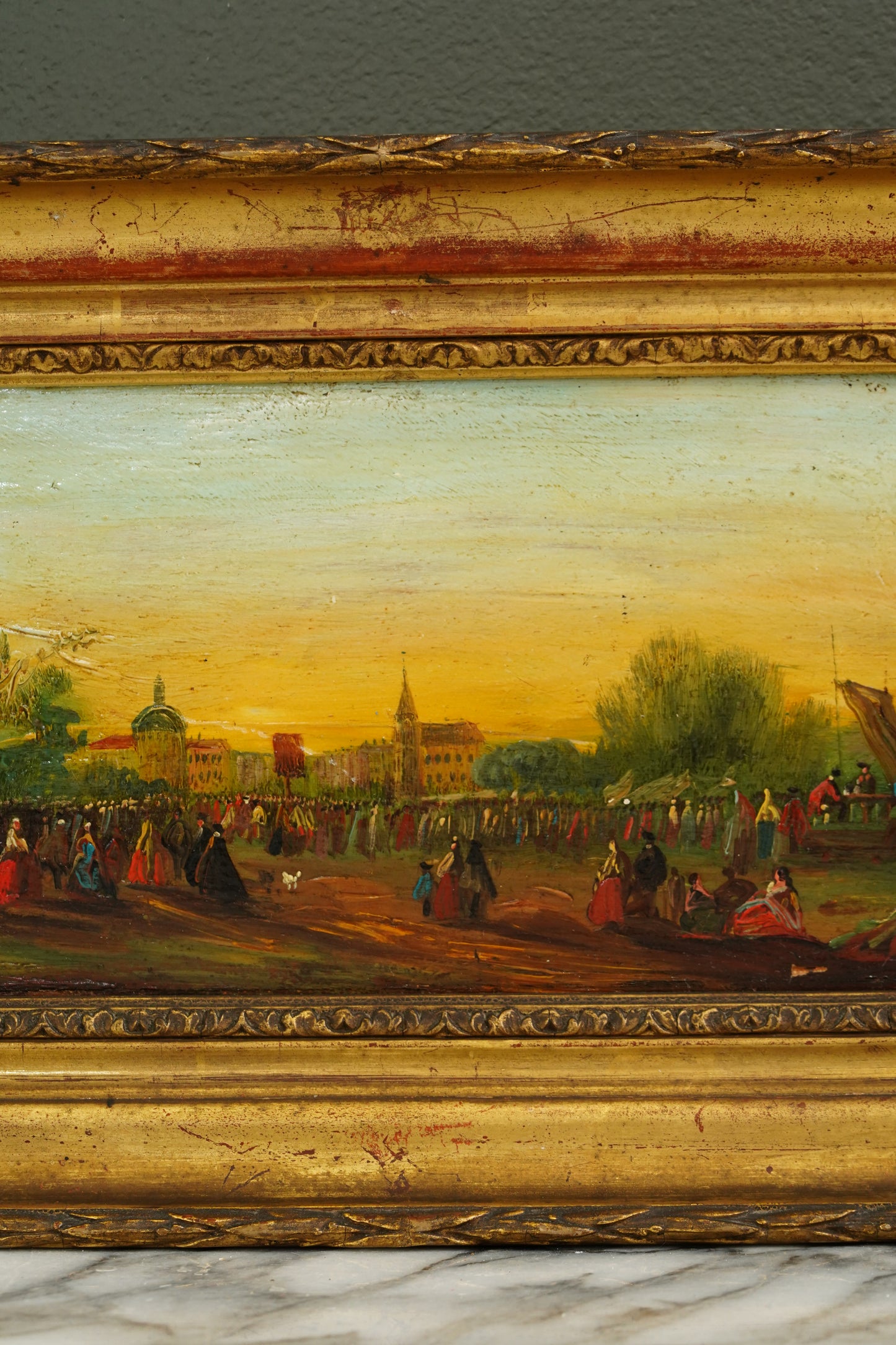 French School Riverside Festival Scene, Oil on Panel, Circa 1860
