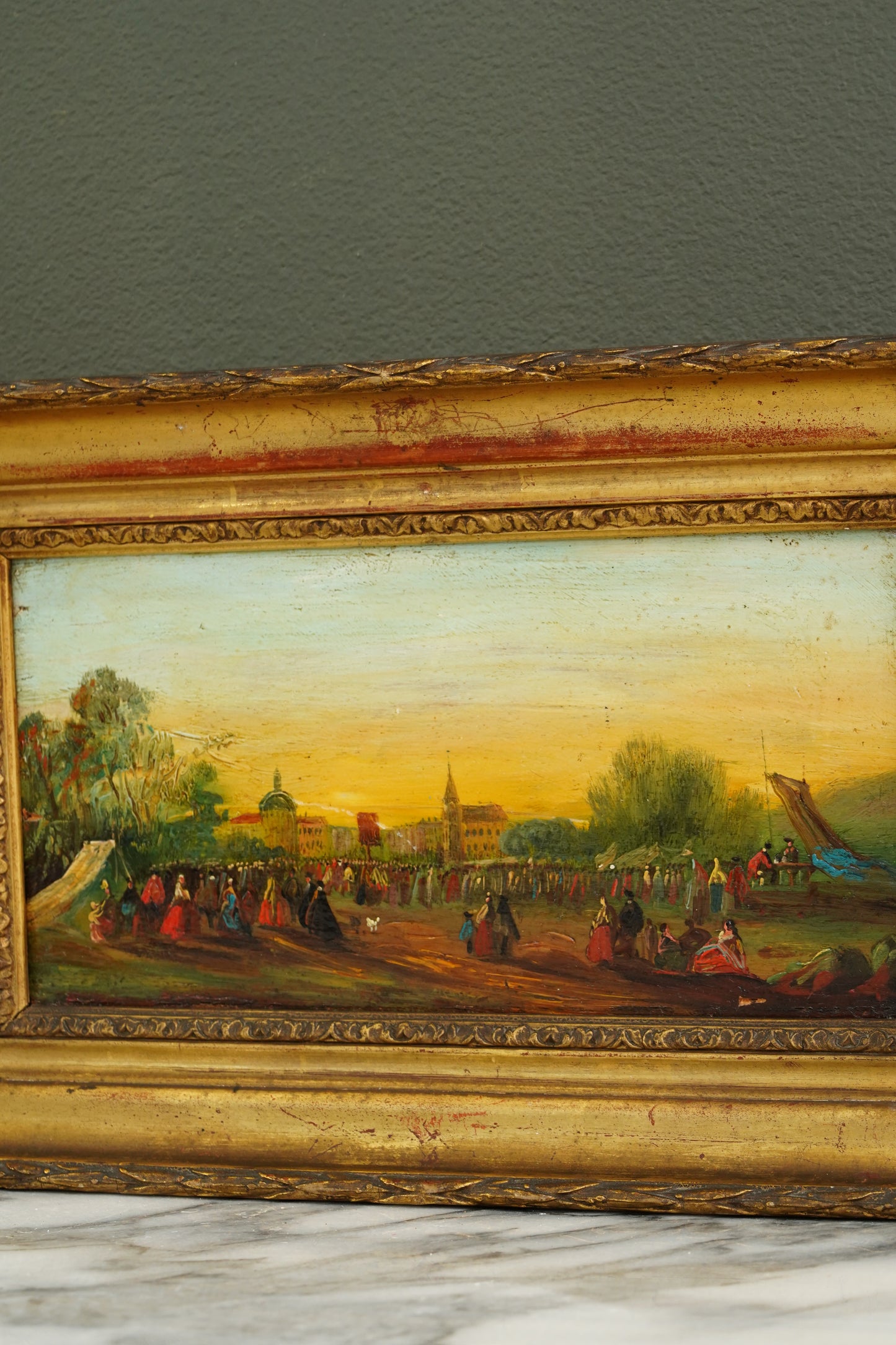 French School Riverside Festival Scene, Oil on Panel, Circa 1860