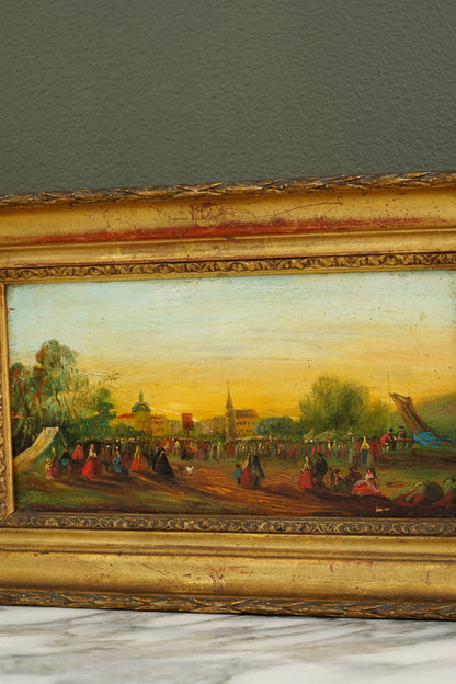 French School Riverside Festival Scene, Oil on Panel, Circa 1860