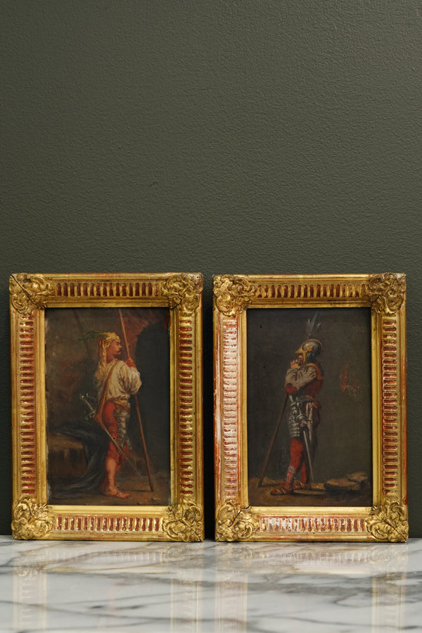 Pair 19th Century Continental School Warrior Cabinet Paintings after Salvator Rosa
