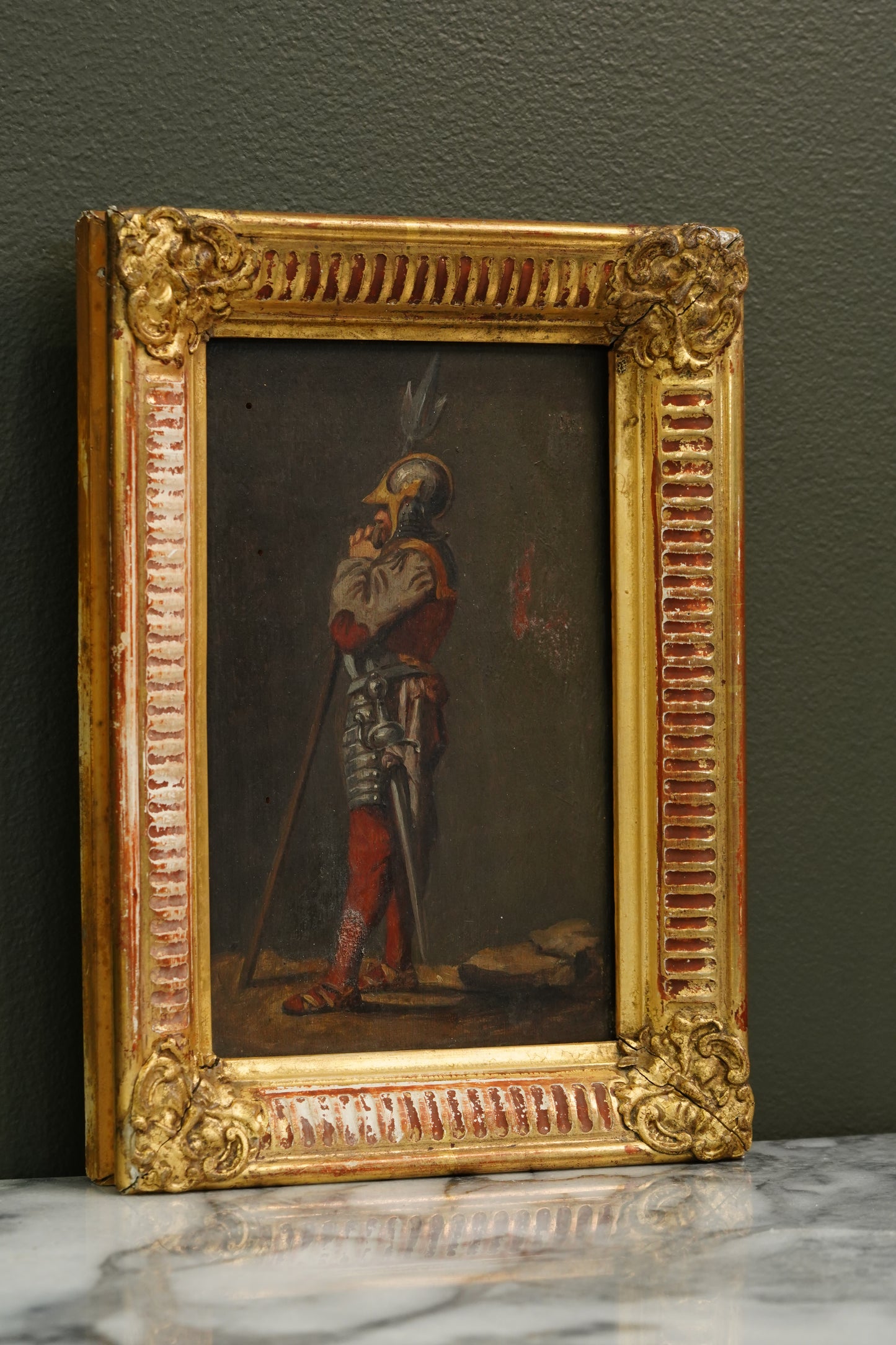 Pair 19th Century Continental School Warrior Cabinet Paintings after Salvator Rosa
