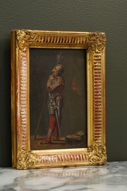 Pair 19th Century Continental School Warrior Cabinet Paintings after Salvator Rosa