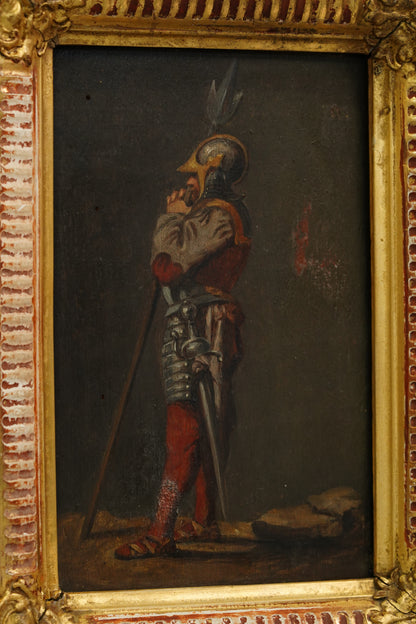 Pair 19th Century Continental School Warrior Cabinet Paintings after Salvator Rosa